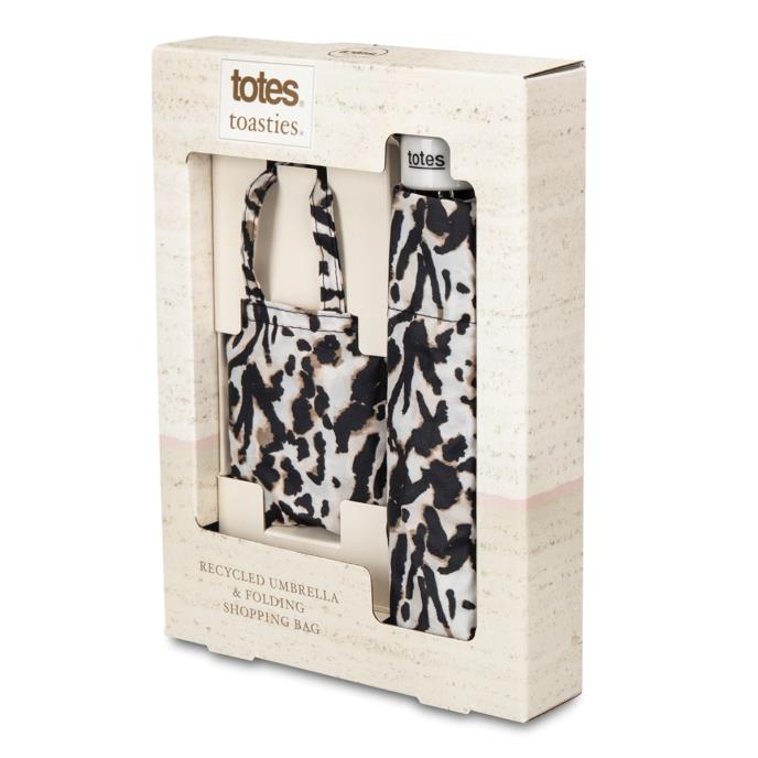 totes® Supermini & Matching Bag in Bag Umbrella Shopper Animal Markings Print ( 3 Section ) Extra Image 1